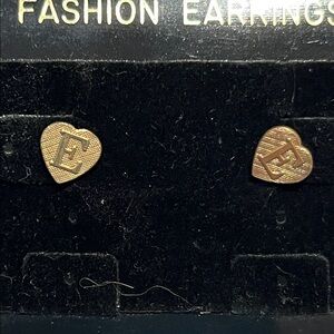 Gold Heart Initial Earrings Initial E